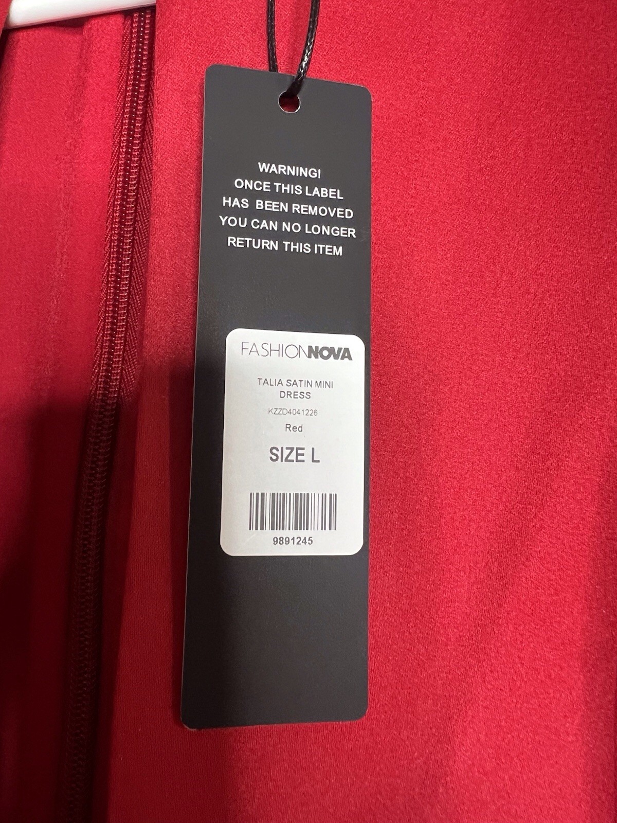 Fashion Nova Women’s Red Satin Solid V-Neck Sleeveless Mini Dress, Size L