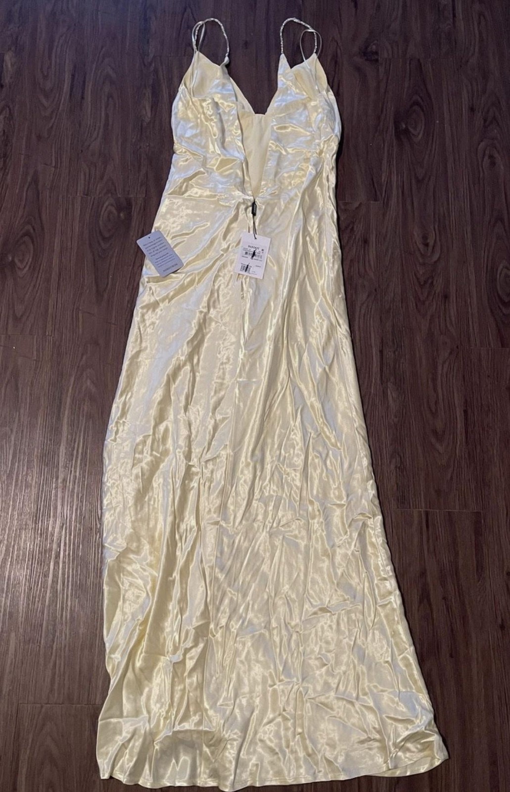 Bardot Dress Womens Medium Canary Yellow Capri Diamonte Slip Satin Formal NWT