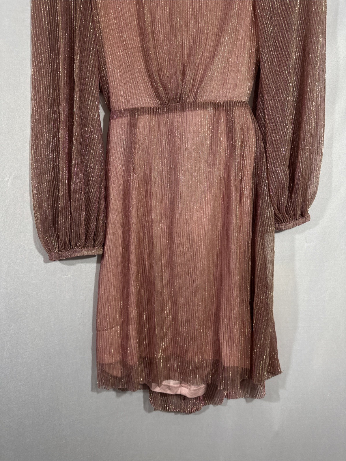 NWT $159 MINKPINK [ XS ] Astrid Plisse Tie Back Mini Dress Pink Metallic U1466