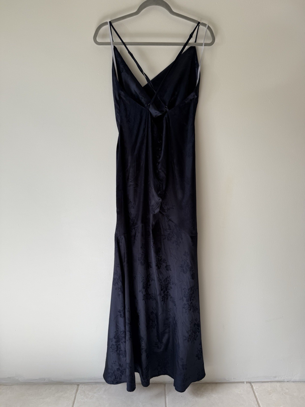 Lulus sweet endeavors navy floral jacquard maxi dress mermaid SZ XL cross straps