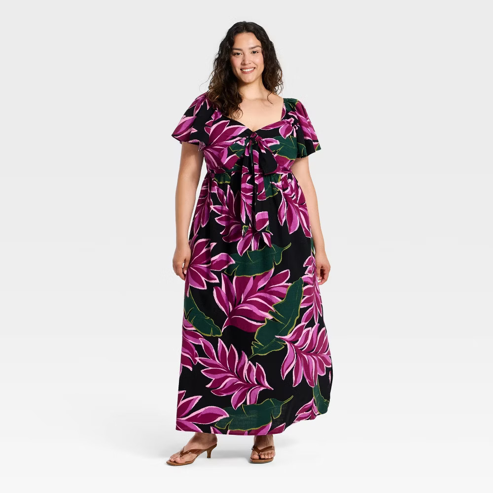 Women Flutter Short Sleeve Tie-Front Maxi Dress – Ava & Viv Magenta