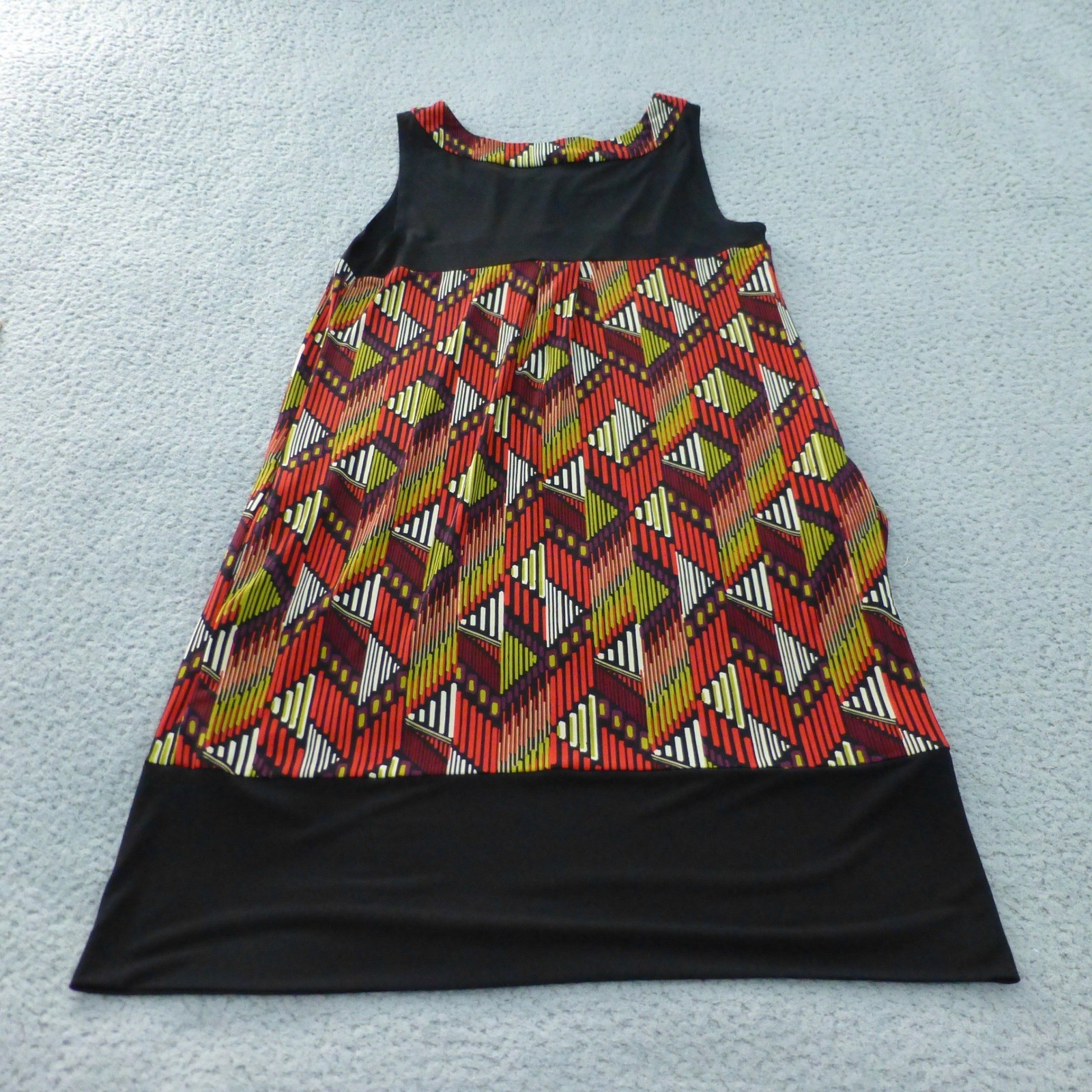 Sangria Shift Dress Womens 6 Geometric Pockets Sleeveless Black Red Green