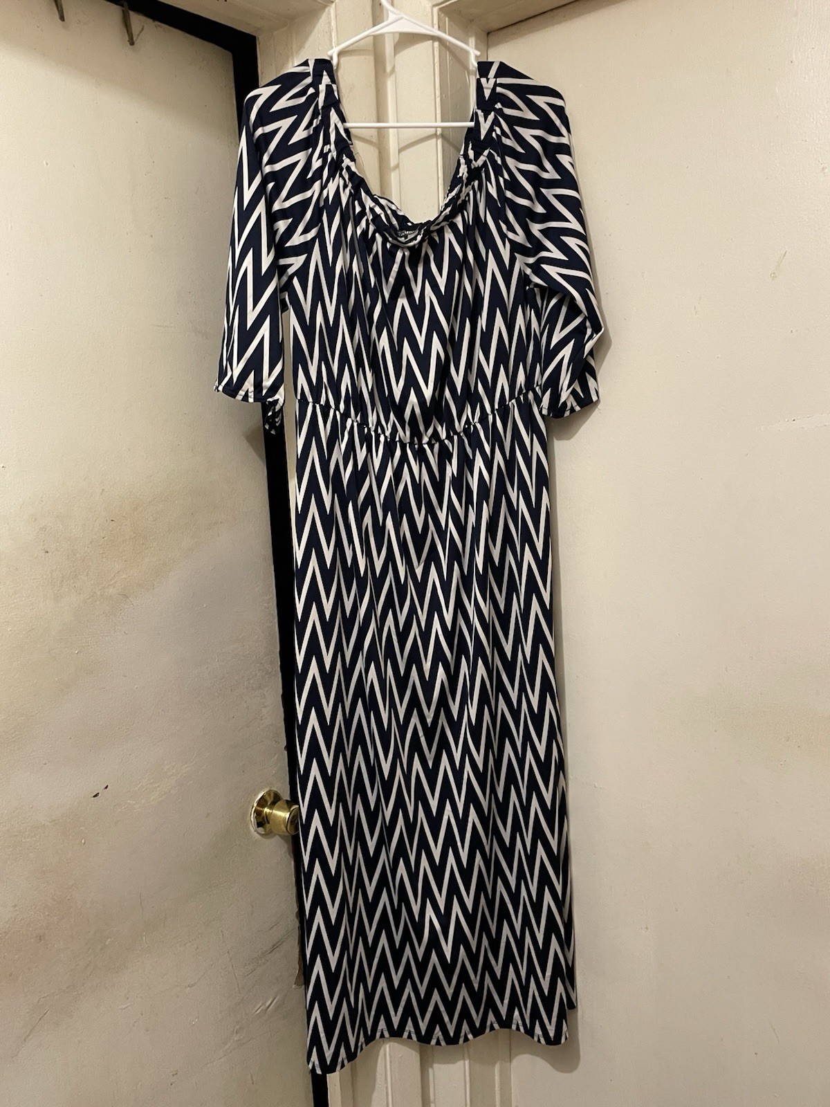 Navy & White Chevron Print Midi Dress Women’s XL