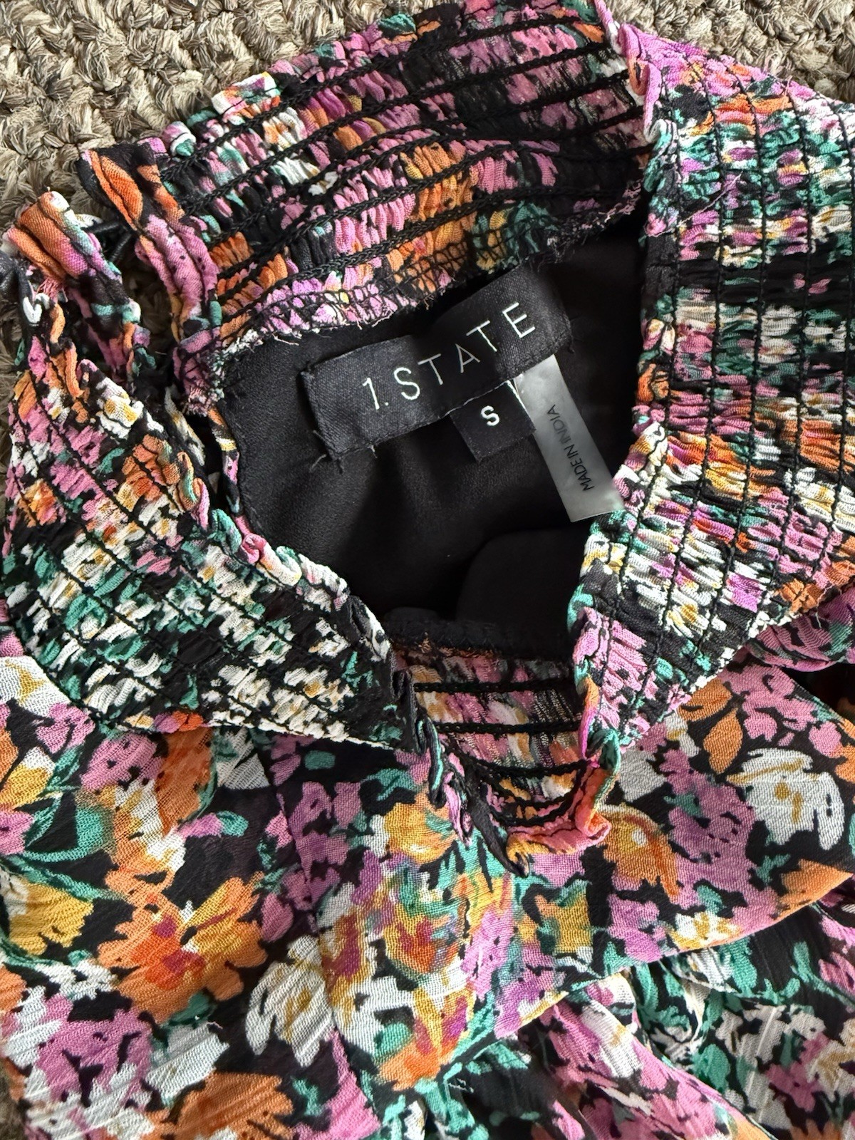 1. State Floral Sleeveless Mockneck Dress Ruffles Elastic Waist Size Small