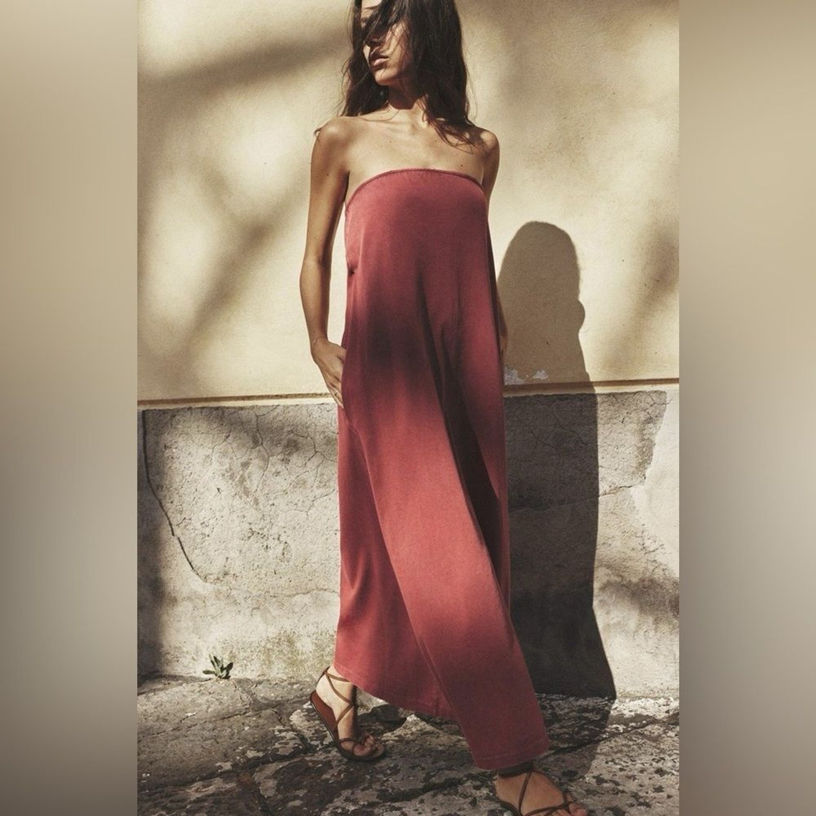 Strapless Wide-Leg Jumpsuit in Dusty Rose