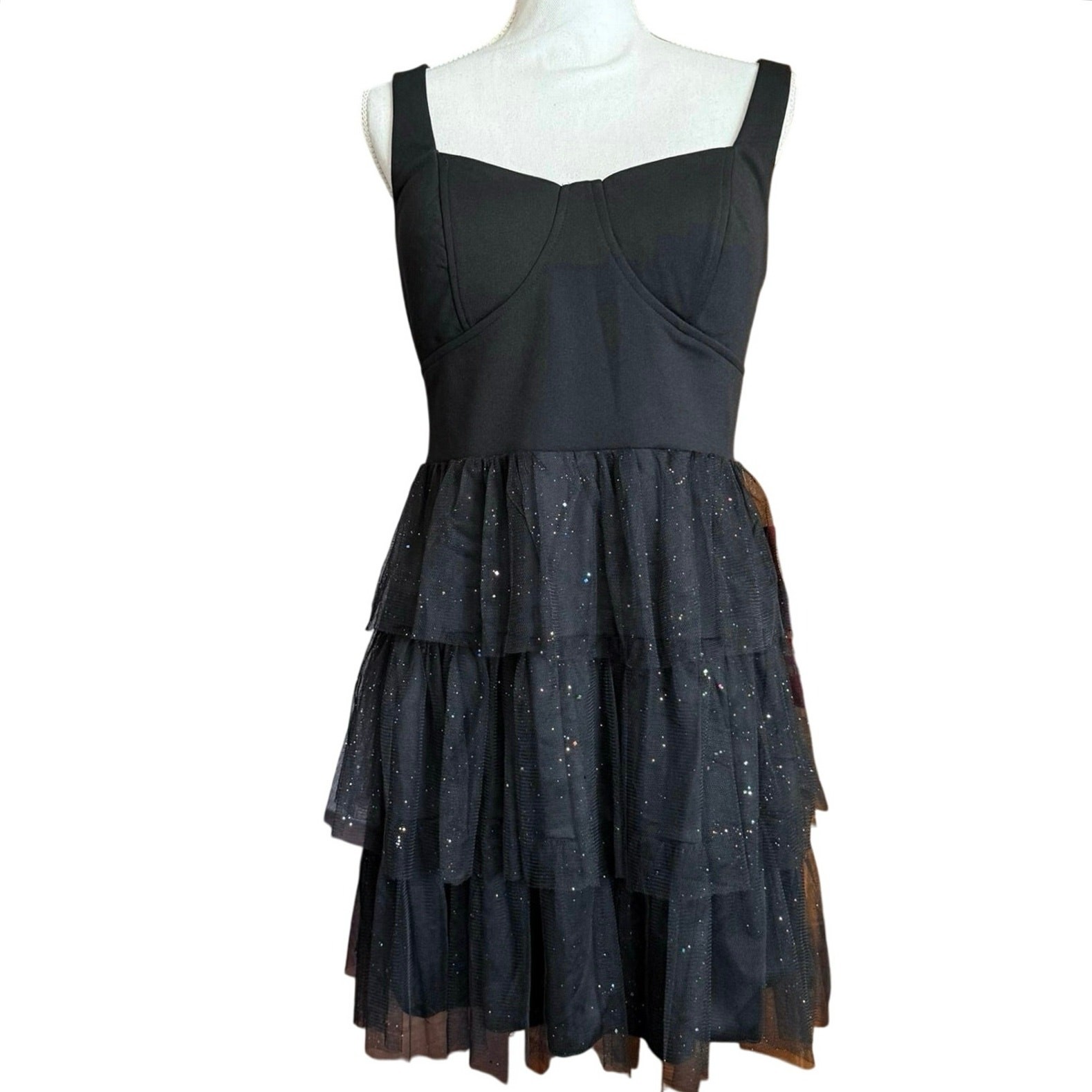 Cocktail evening DATE NIGHT dress by Crystal Doll layer glitter sequin tulle M