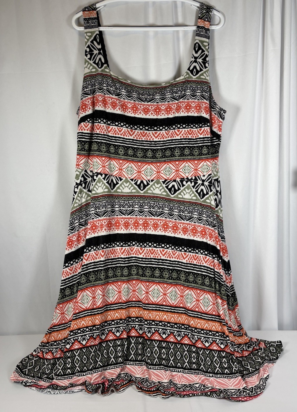Loft Plus Sz 20 Women’s Sundress Sleeveless Black Orange Geometric Fully Lined