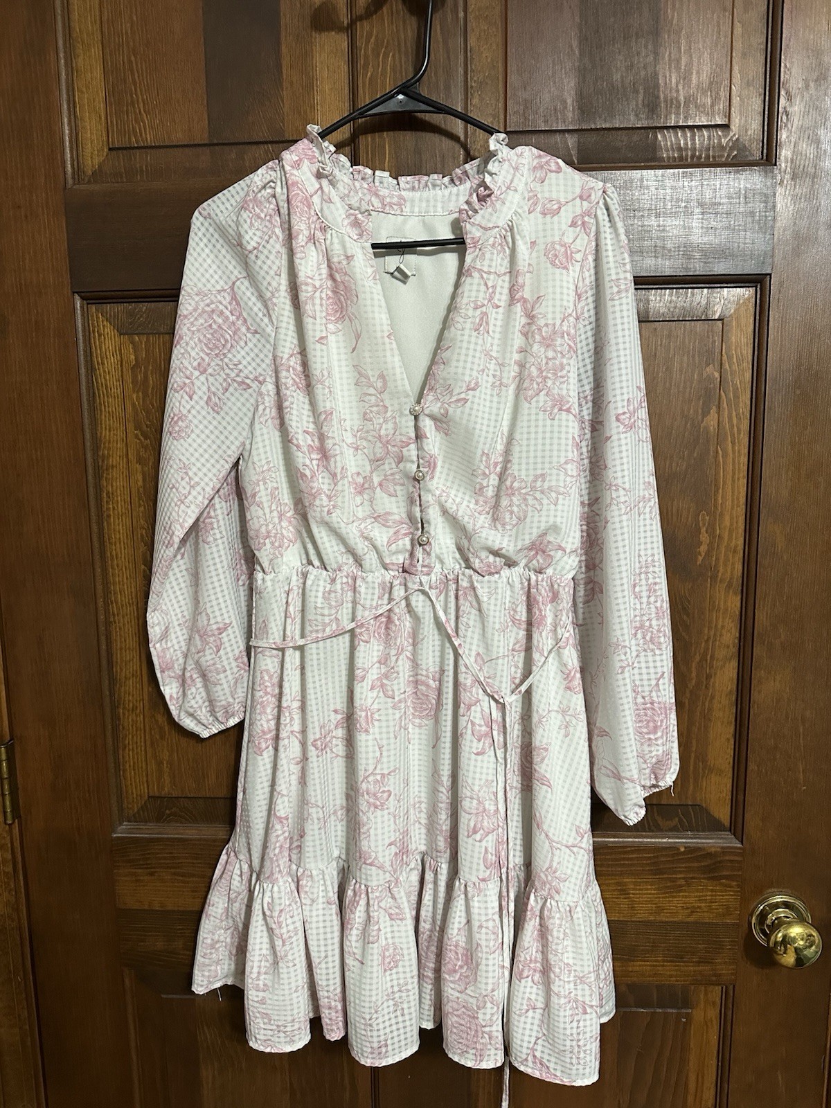 Joie Women’s Pink and Cream Floral Print Mini Dress Size Large Long Sleeve Boho