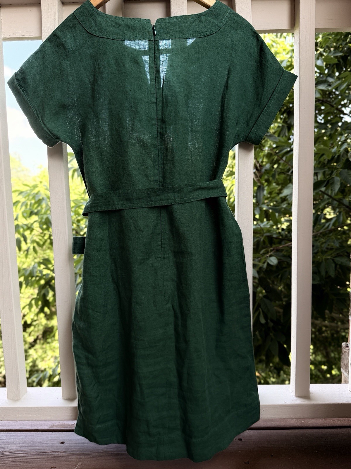 Talbots NWT Green 100%Linen Belted Shift Dress Womens Petite Small Short Sleeve