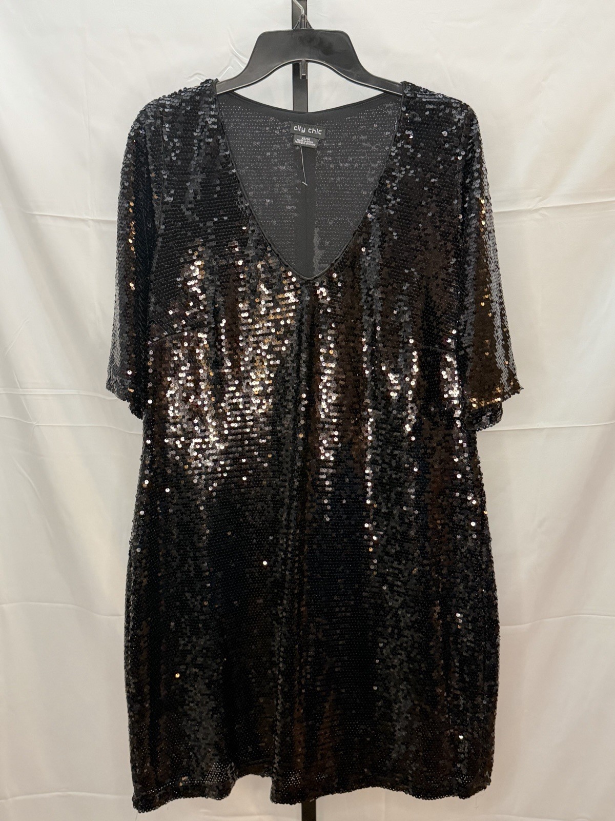 City Chic Black Sequin V-Neck Dress Size XS/14