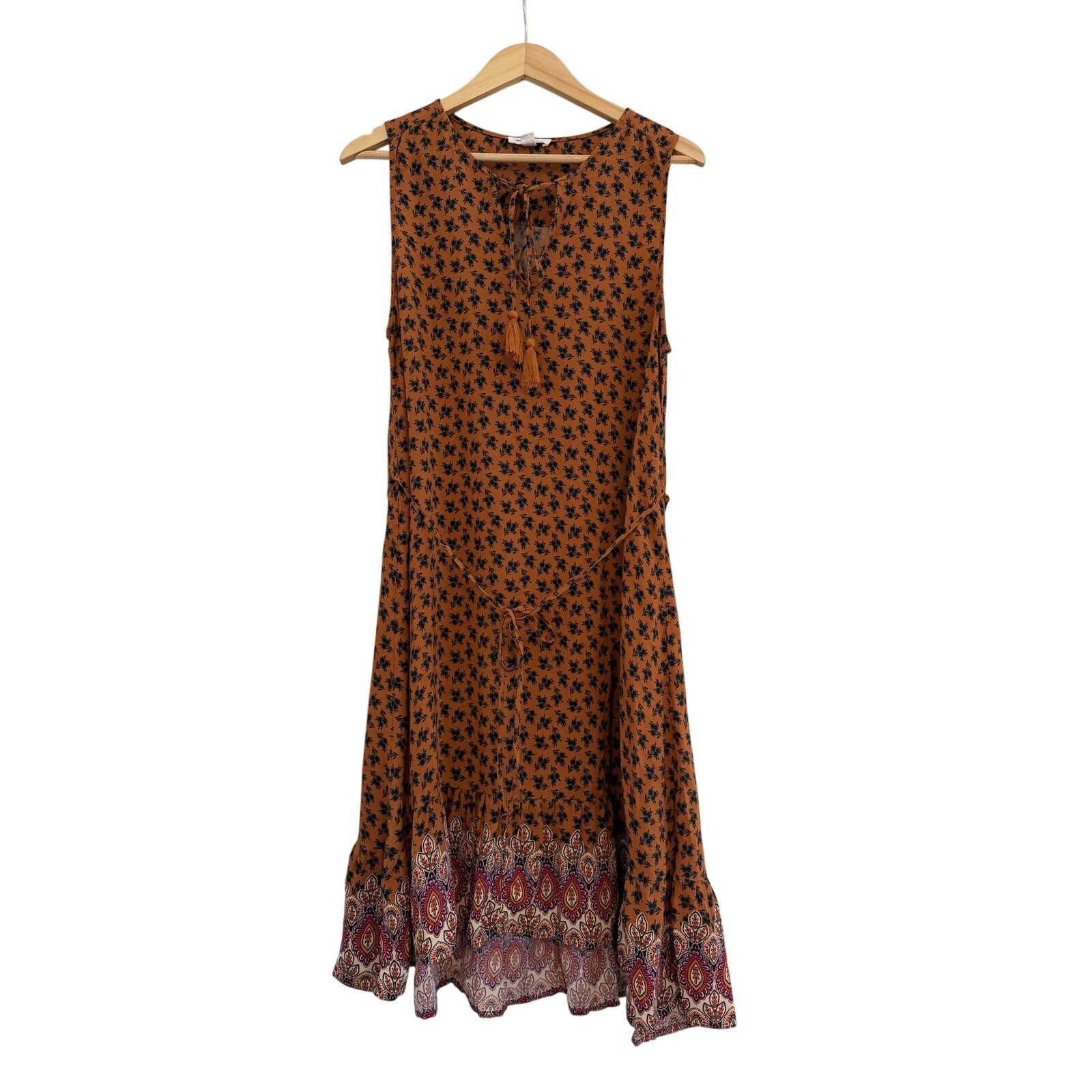 Beach Lunch Lounge Floral Midi Dress Womens Medium Orange Boho Chic Cottagecore