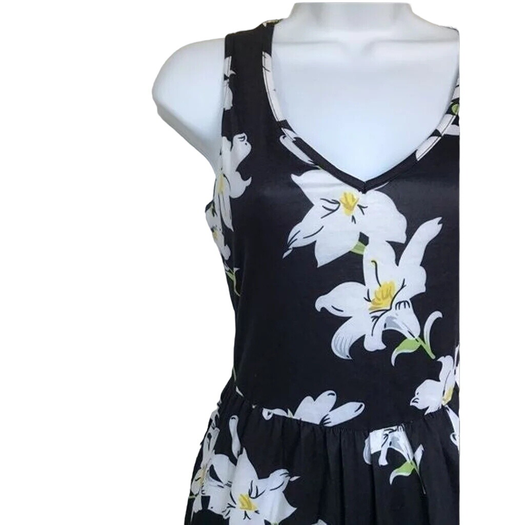 Ouges – Black Floral Dress w/Pockets- Small