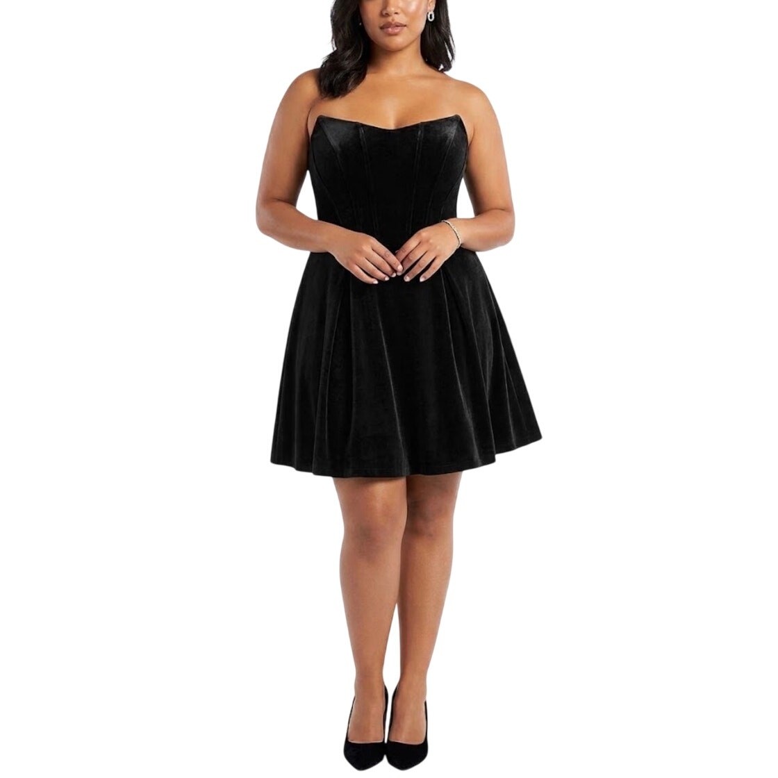 AQUA Black Cocktail Dress Velvet Strapless Corset Fit and Flare Mini Size 12