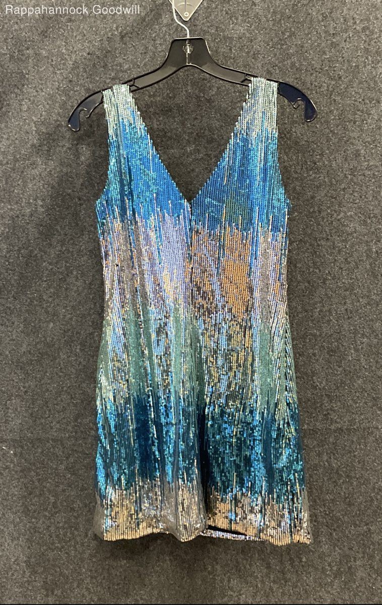 Lily Rose Women’s Blue Silver Sequined Ombre V-Neck Mini Dress Sz L NWT