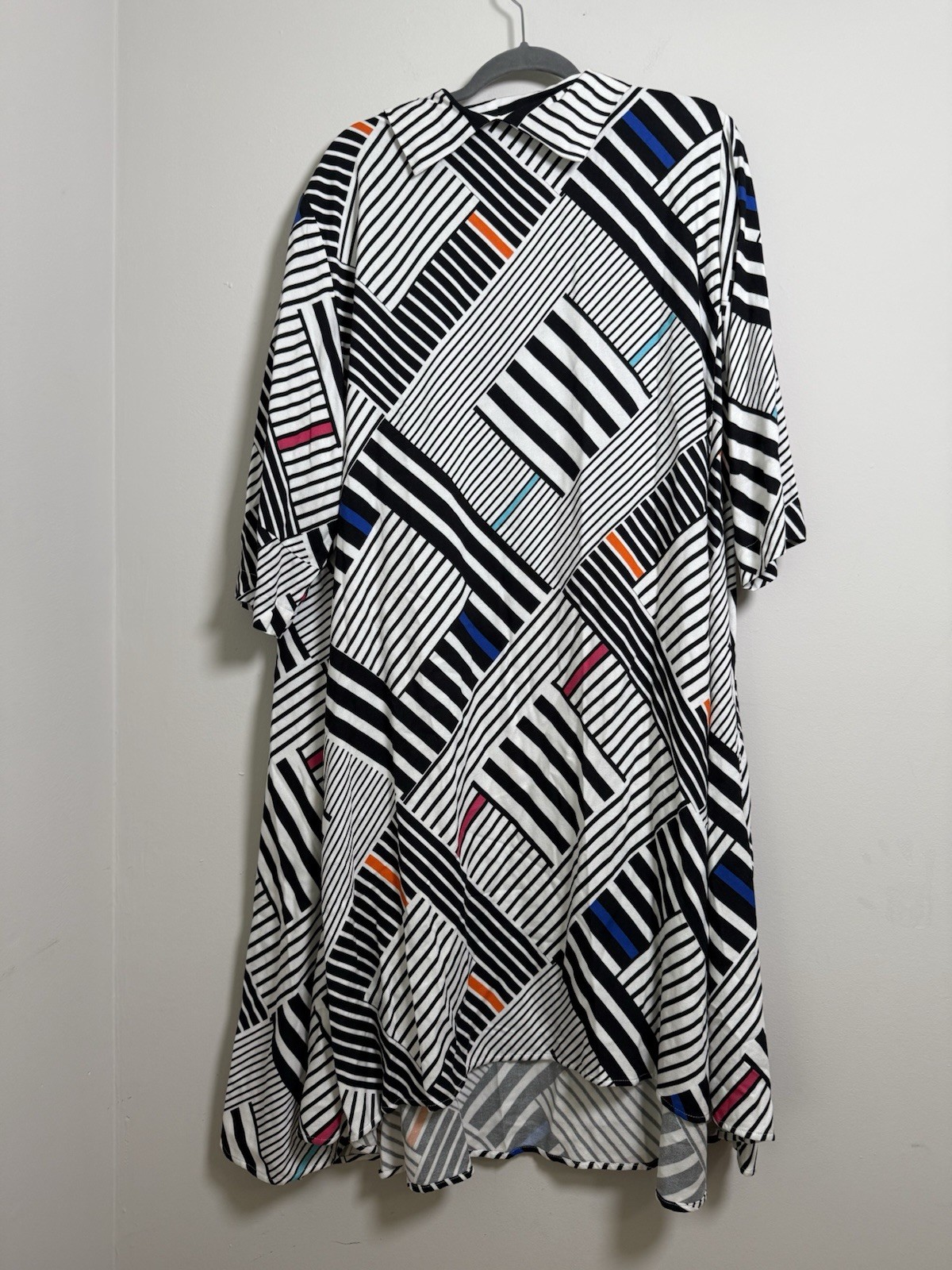 AINO Finland Sz Large Artistic Collared Dress Geometric Lagenlook Artsy Colorful