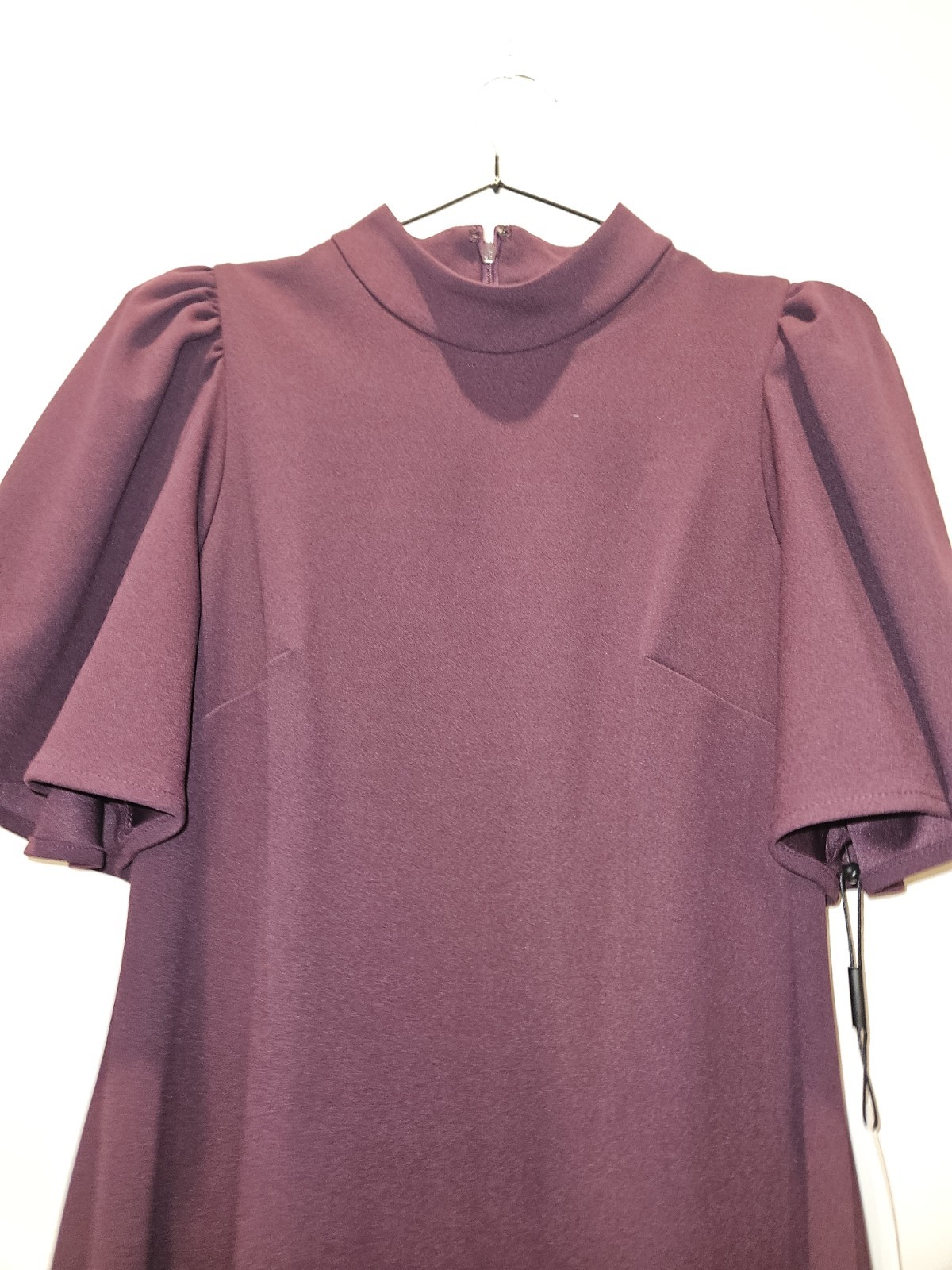 Calvin Klein Purple Solid A-Line Knee Dress 10 Mock Neck Flutter Ruffle Zip