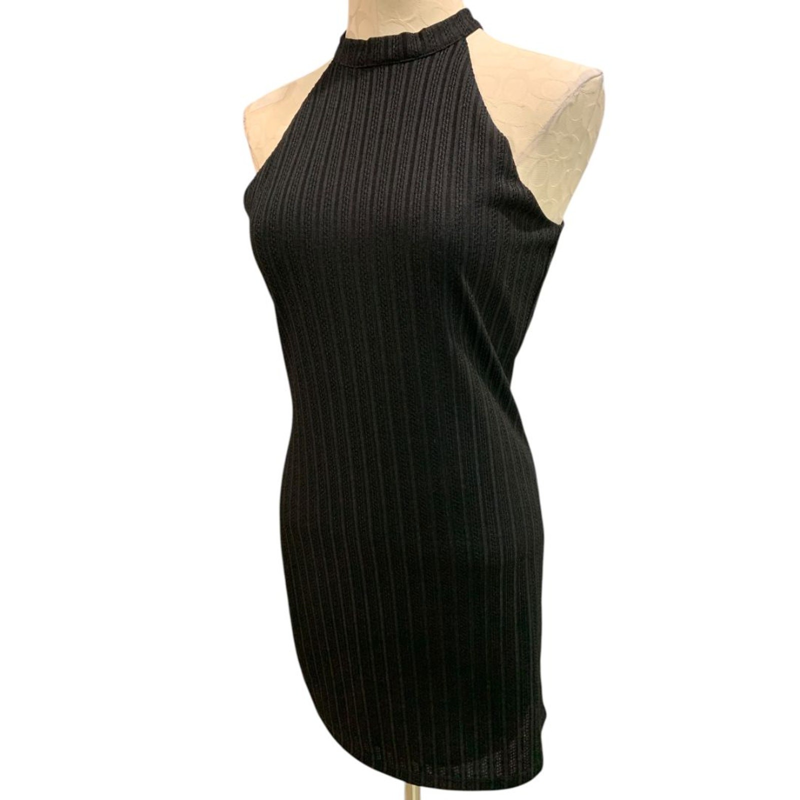 Large NSR Napean Sea Rd New Black Halter Neckline Sheath Dress Stretch