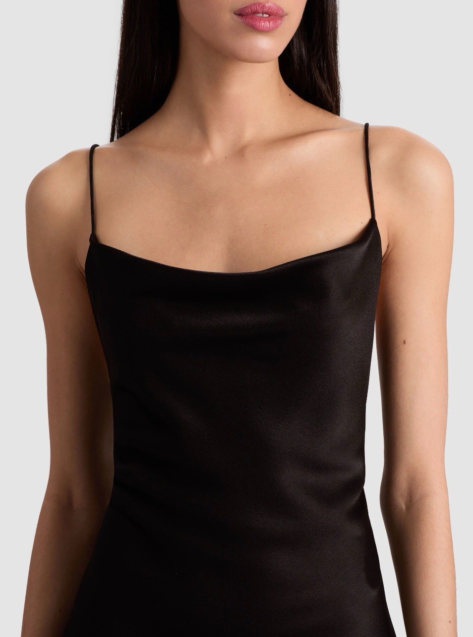 Alice + Olivia Harmony Slip Dress 2 Black Satin Cowl Neck Minimalist Bridal NEW