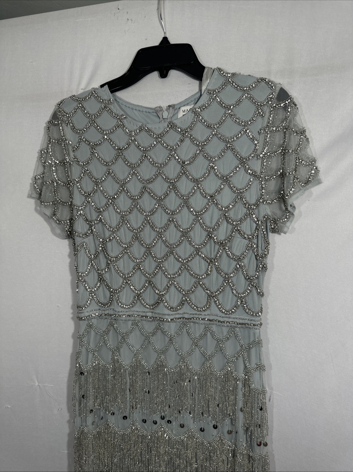 NWT Mac Duggal [ 6 ] 94077 Fringe Embellished Mesh Ankle Length Dress Gown J2379