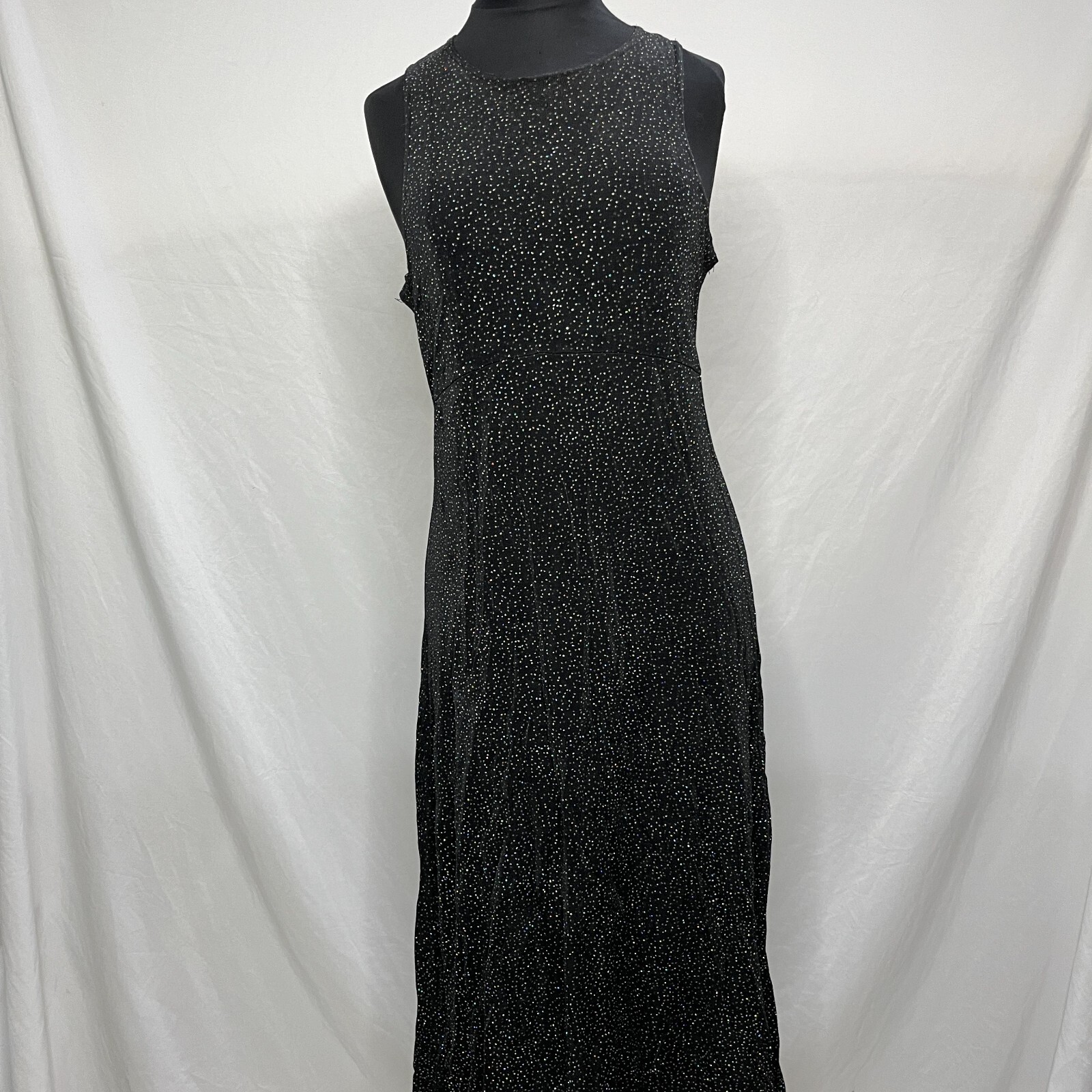 Womens Sleeveless Unlined Stretch Pullover Black Sparkle Dress-Size S/M