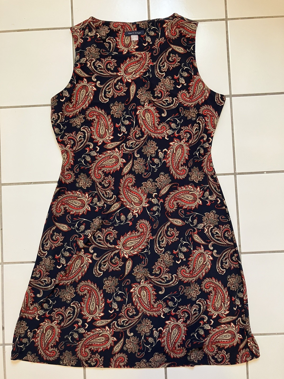 Women’s Tommy Hilfiger Size 10 Navy Paisley Print Sleeveless Shift Dress -NWT