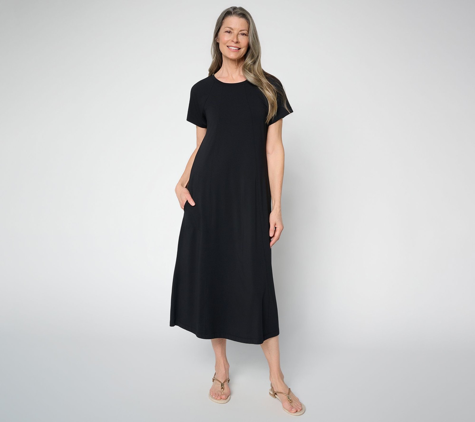 Anybody Petite Cozy Knit Jersey Midi Dress Black 2X Used