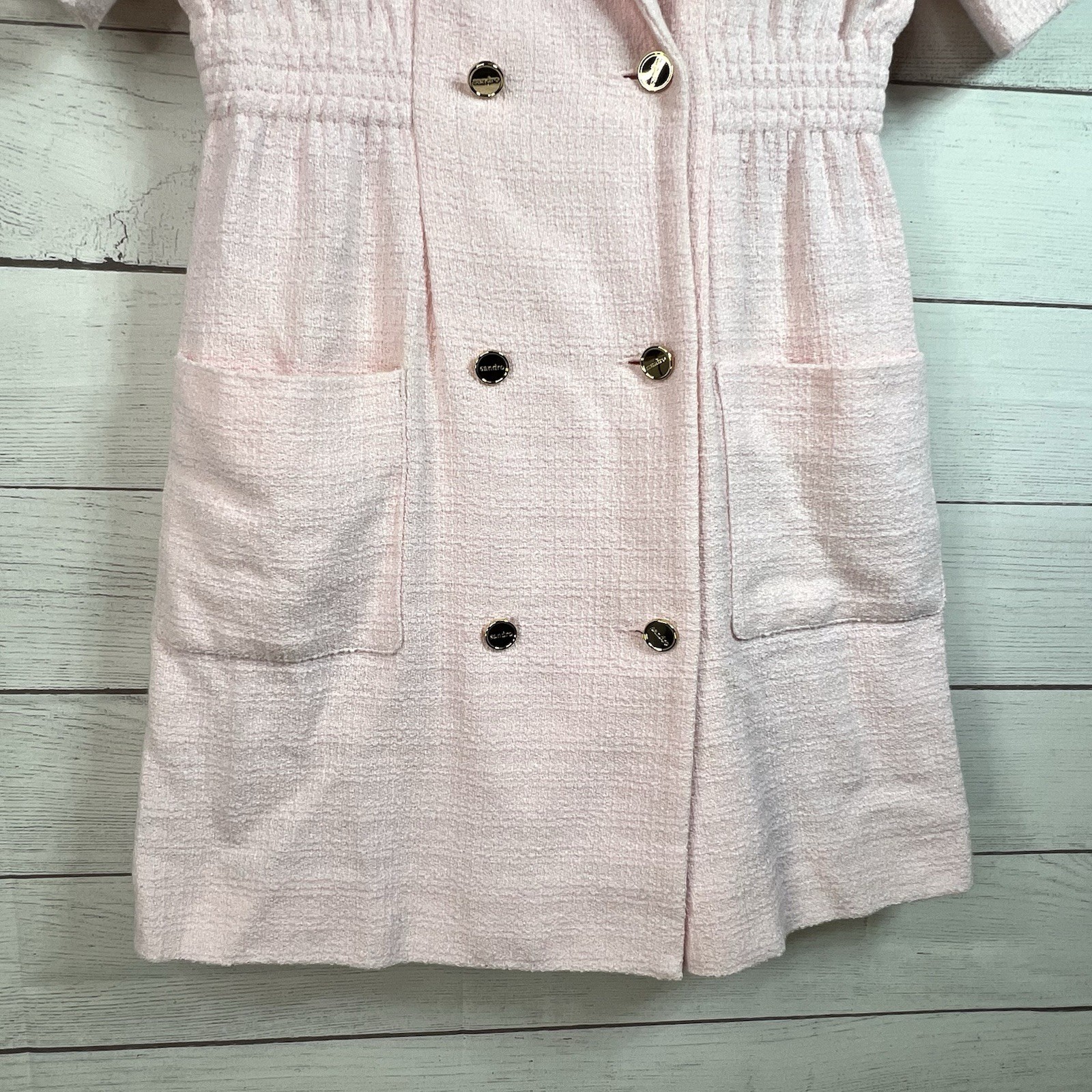 Sandro Rose Pale Women’s Alize Double Breasted Tweed Mini Dress Size 36 US S