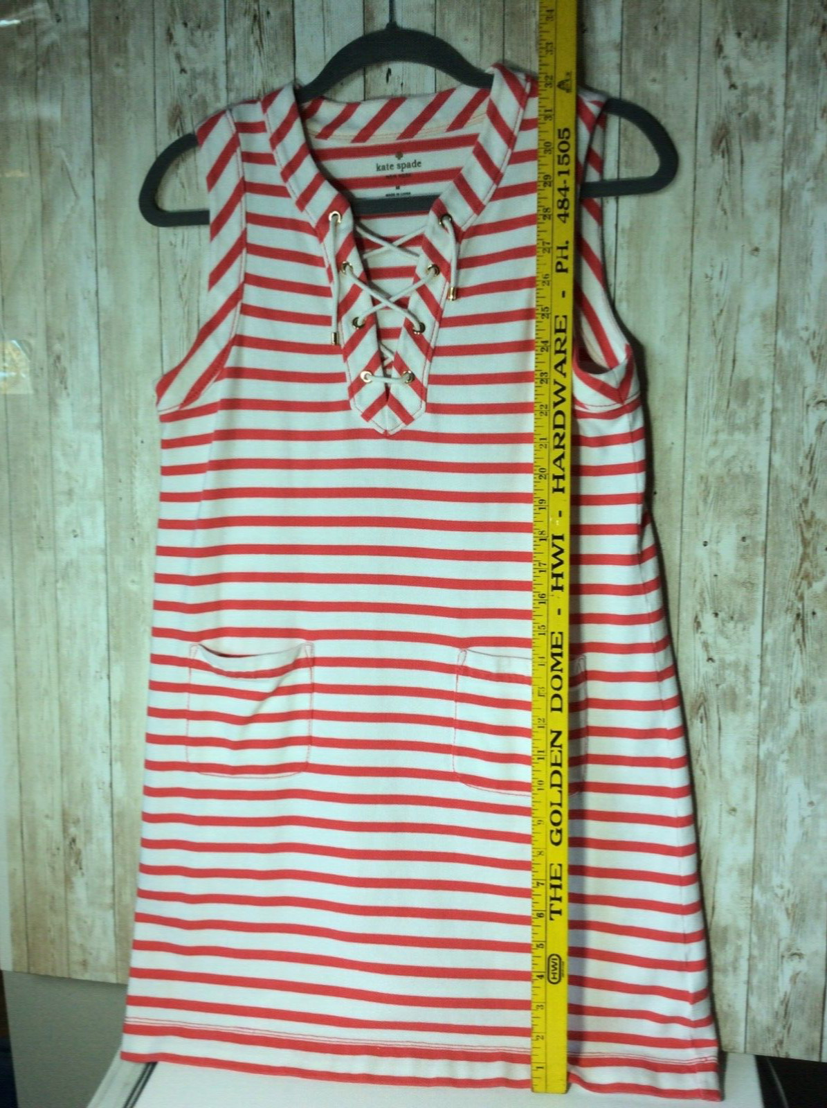 Kate Spade Women’s M Jersey Pink and White Striped Laced up Dress with Pockets
