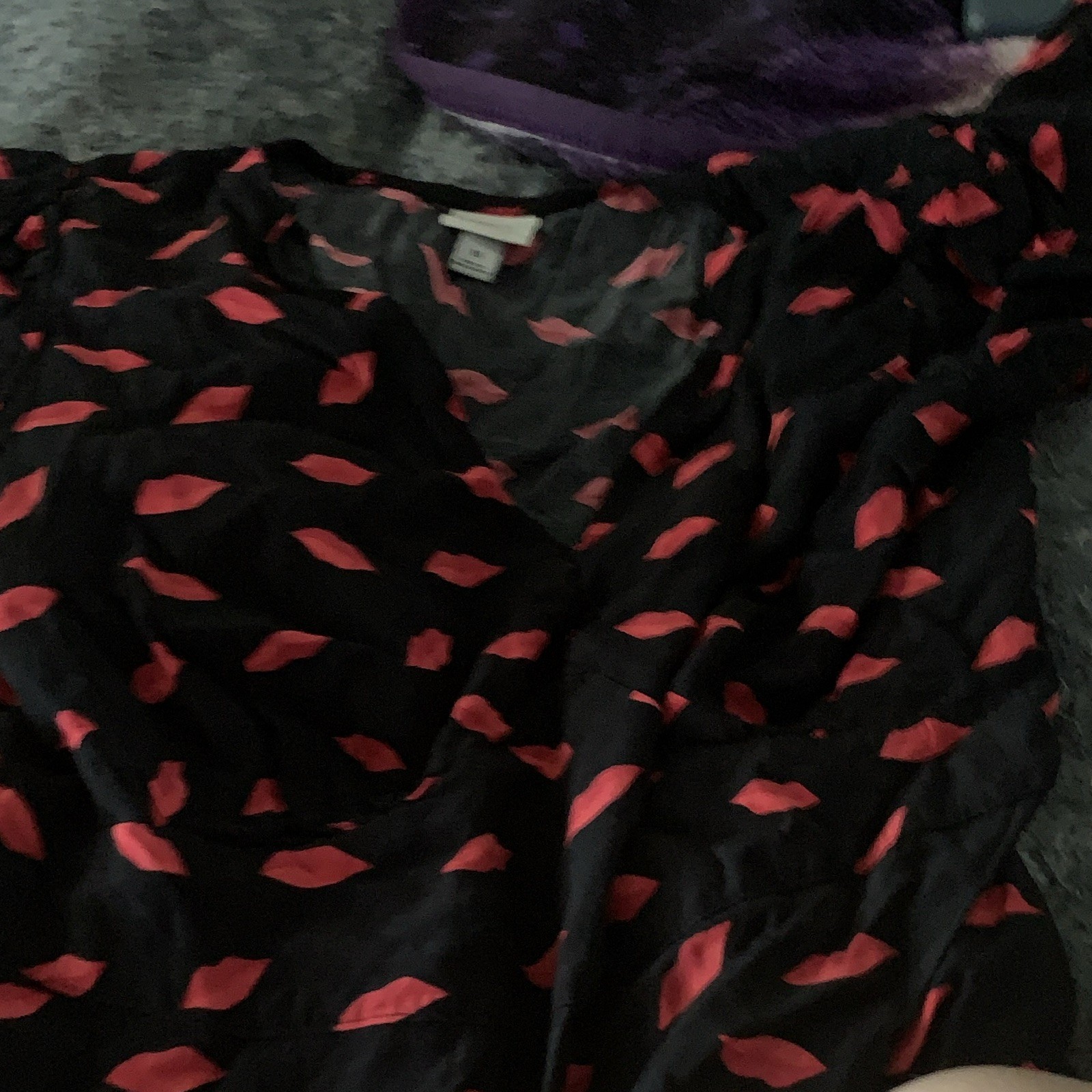 a.n.a day Women’s Black/Red Lips Print Sundress Short Sleeve Long Cotton 16