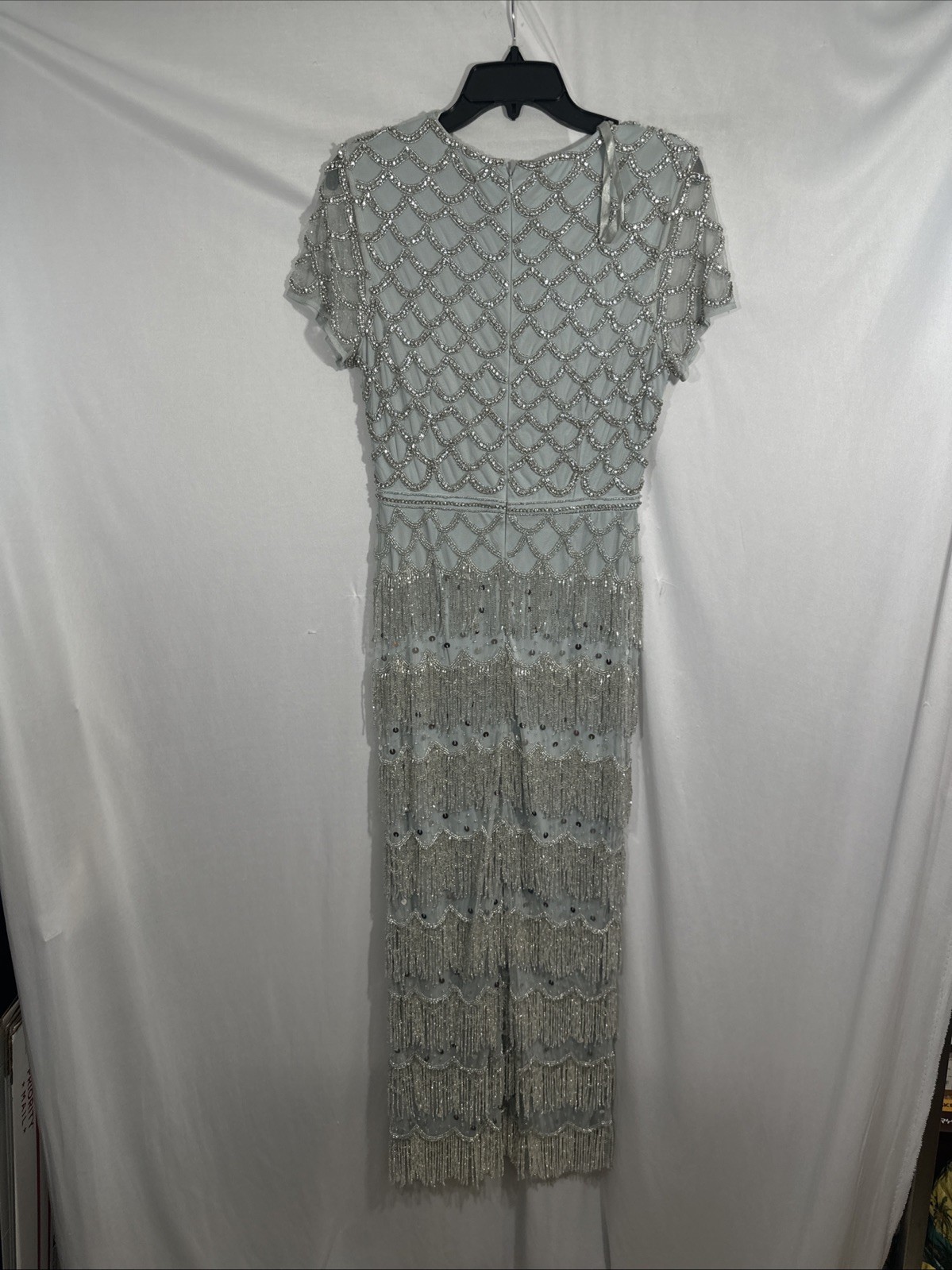 NWT Mac Duggal [ 6 ] 94077 Fringe Embellished Mesh Ankle Length Dress Gown J2379
