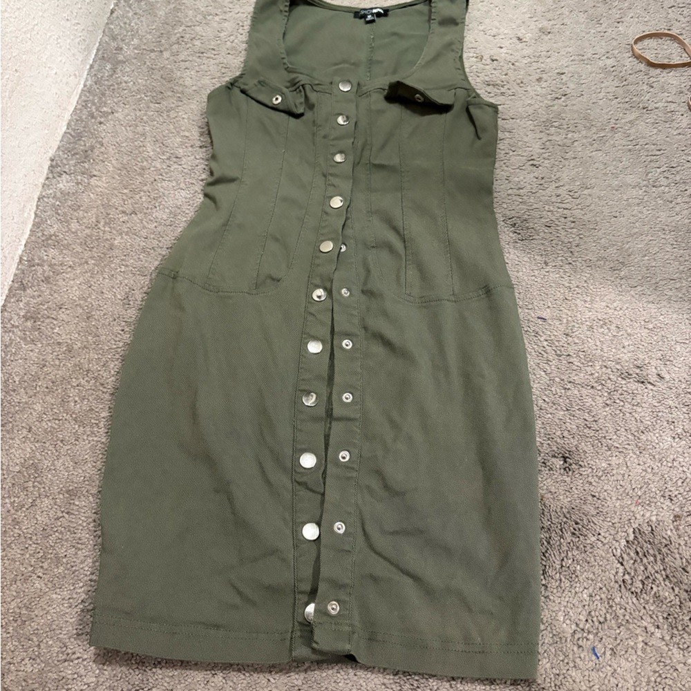 Fashion Nova Khaki Button-Front Mini Dress