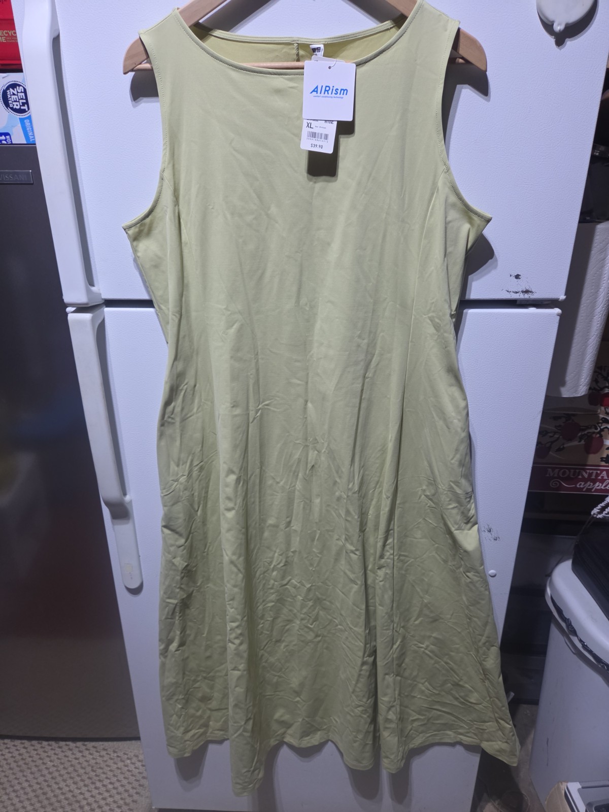 Uniqlo Women Ultra Stretch AIRISM Sleeveless Midi Pockets Dress Green XL Japan