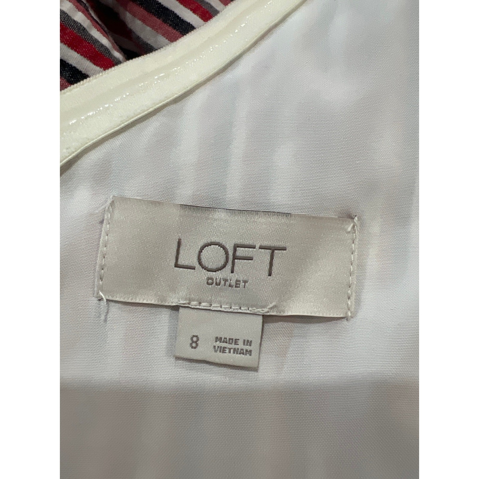 LOFT Outlet Size 8 One Shoulder Striped Bow Midi Dress Red White Navy