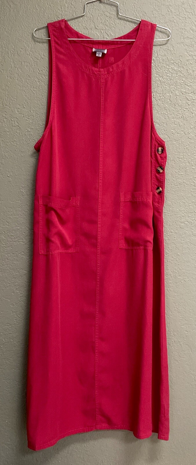 Amy Su AKS Sz M Petite RED Pinafore LAGENLOOK Jumper Tencel Pockets Button Dress