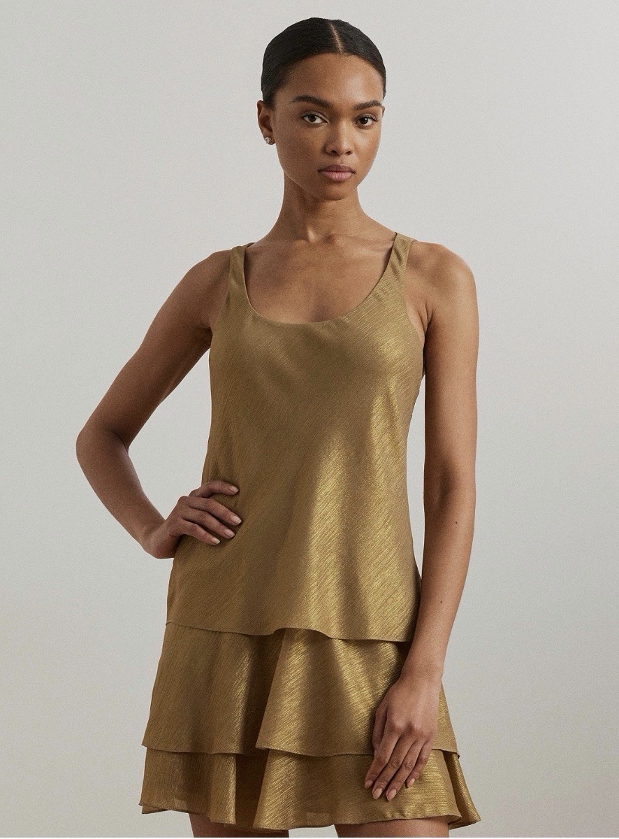 Lauren Ralph Lauren Women’s Metallic Chiffon Sleeveless Shift Dress Size 14