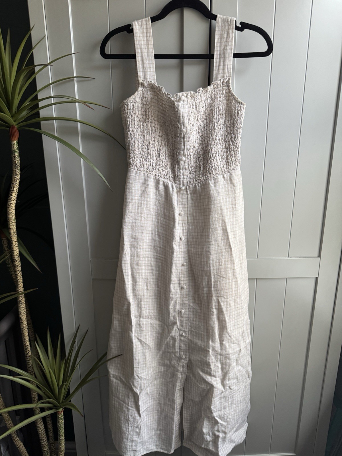 Whistles Beige Gingham Linen Midi Dress Size 8