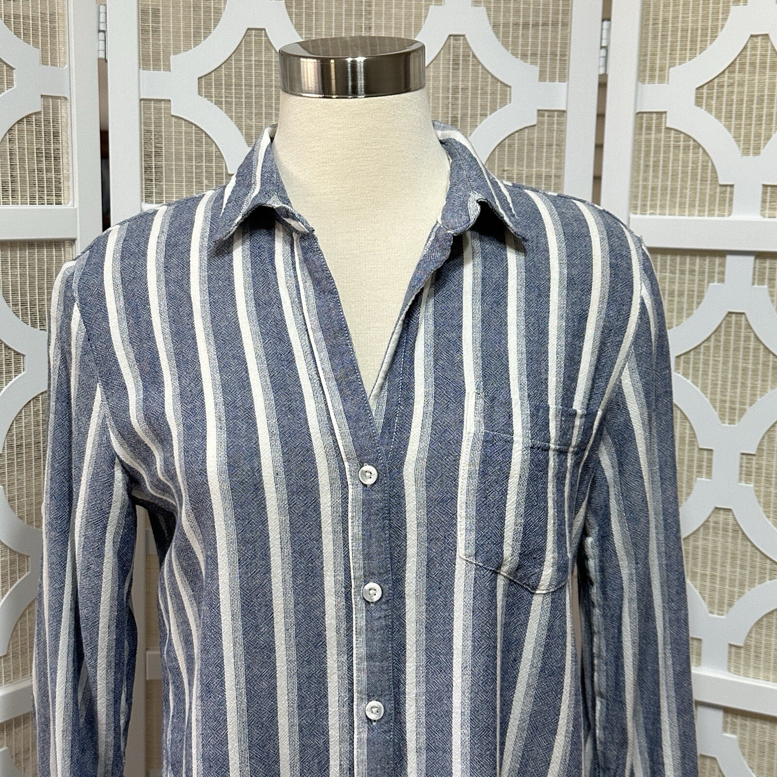 Cloth & Stone Stripe Tunic Dress Womens Small Blue Linen Blend Beach Vacation