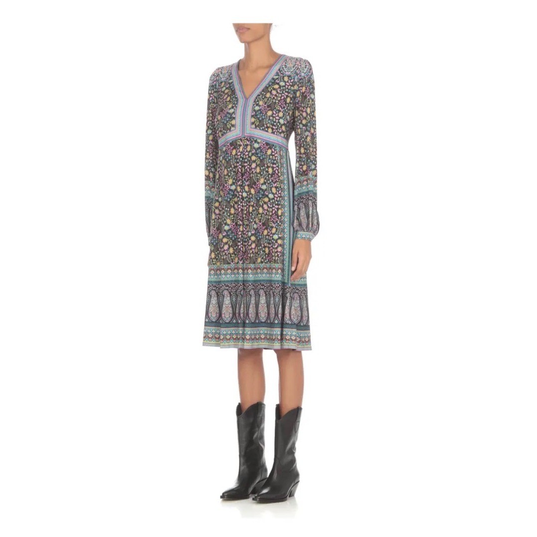 Hale Bob | Rose Jersey Dress Midi V-Neck Sz M