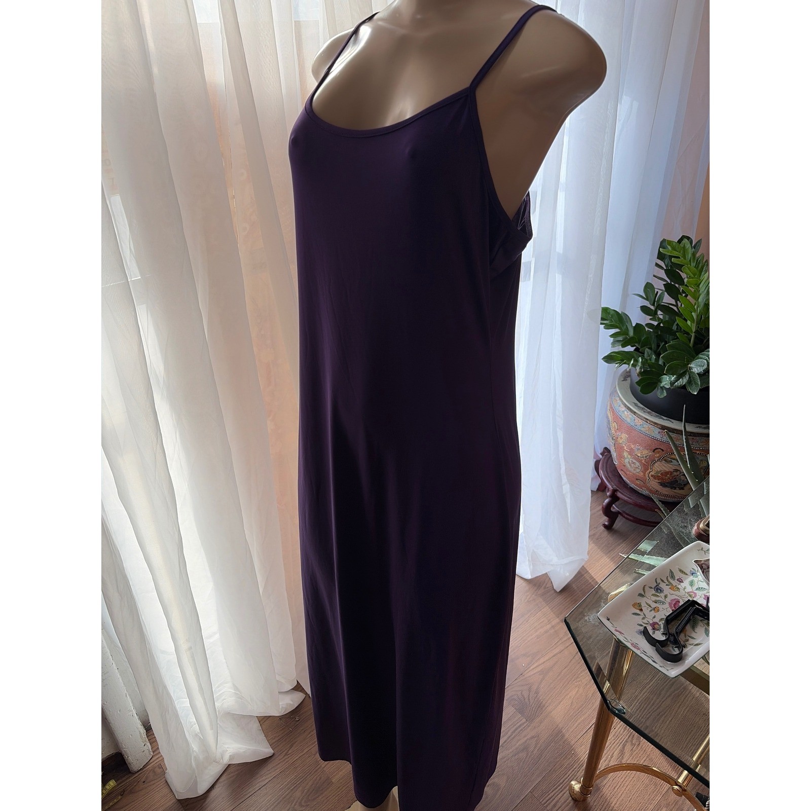 Purple Spaghetti Strap Midi Dress Scoop Neck Stretch Bodycon Sleeveless Purple