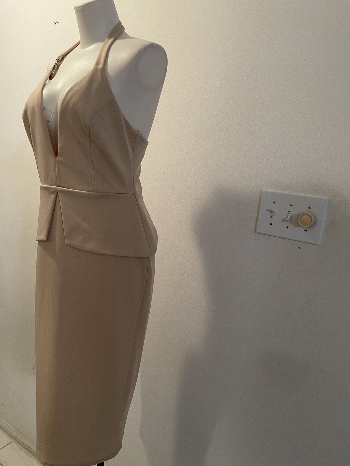 asos DESIGN One Shoulder Stuctured Halter Dress Beige Size 8