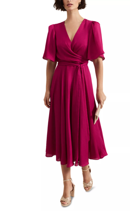 Phase Eight Abbie Textured Berry Pink faux wrap Dress -size 6 / 10 UK -msrp $295