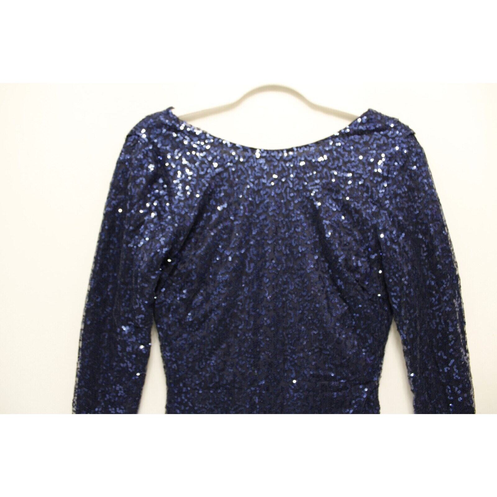 Club L Bodycon All Over Sequin Short Dress Women 8 Open Cowl Back Side Zip Blue