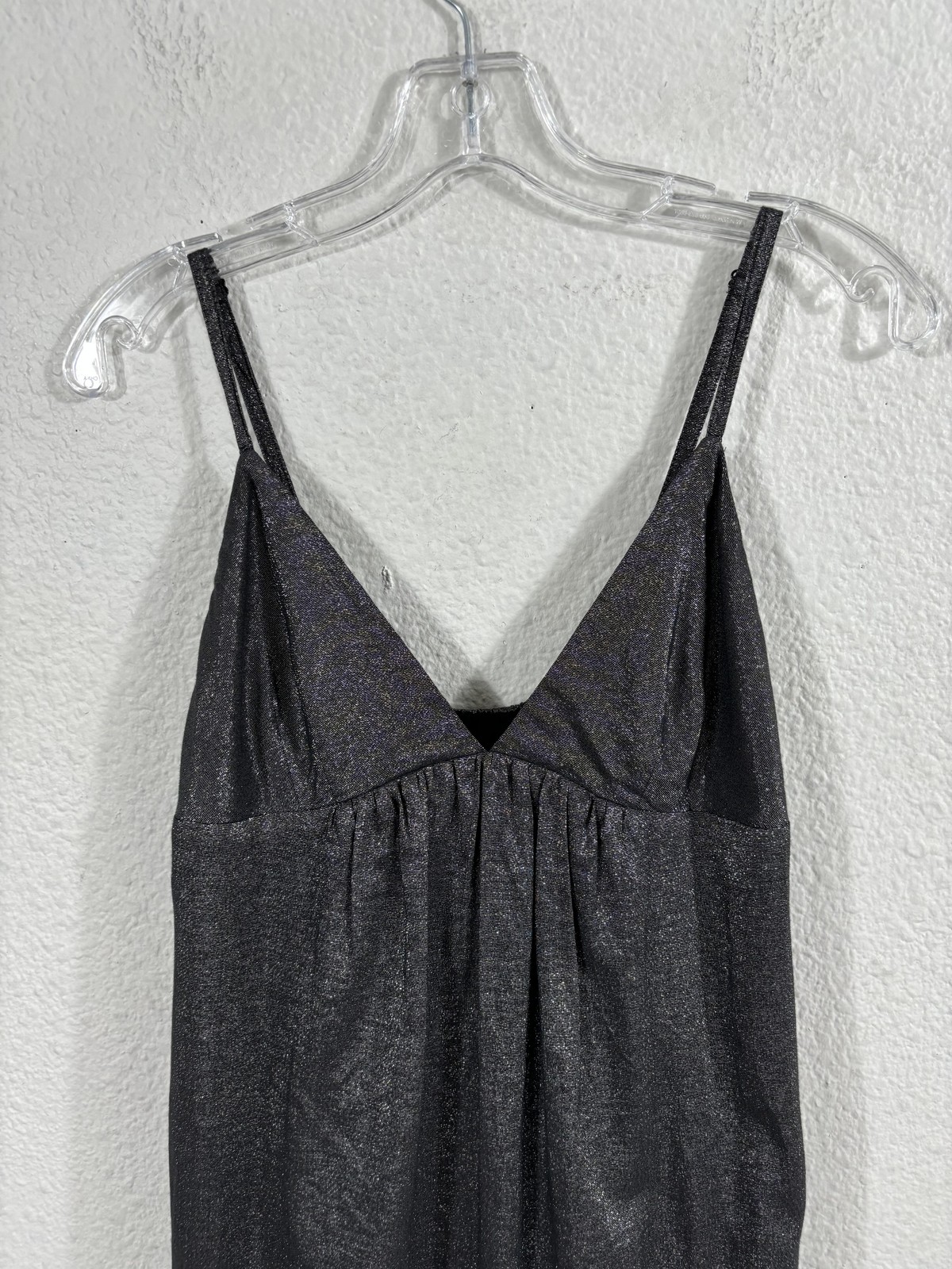 Rebecca Taylor Dress Womens 4 Silver Metallic Babydoll Ruffle Hem Sleeveless