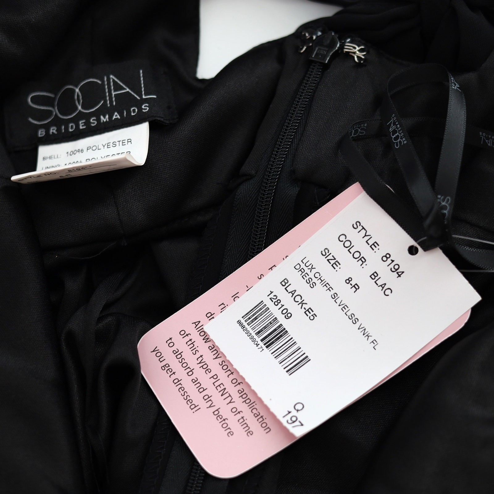 Social Bridesmaids Women Black Chiffon V-Neck Back Tie Trumpet Gown Size US 8R