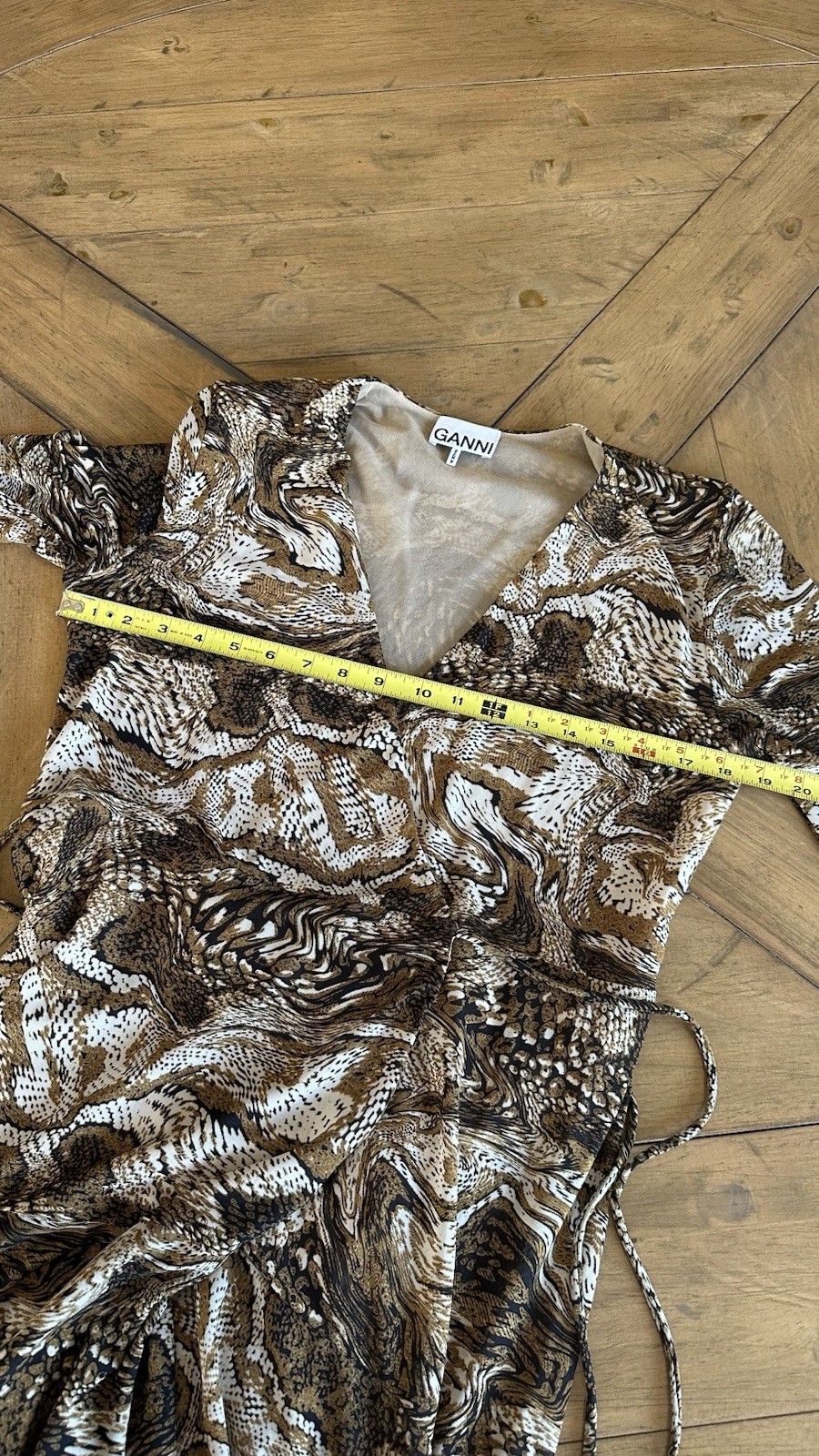 GANNI Tigers Eye Mesh Brown Maxi Dress Wrap Size EU 38 US Medium Or 8/10 Animal