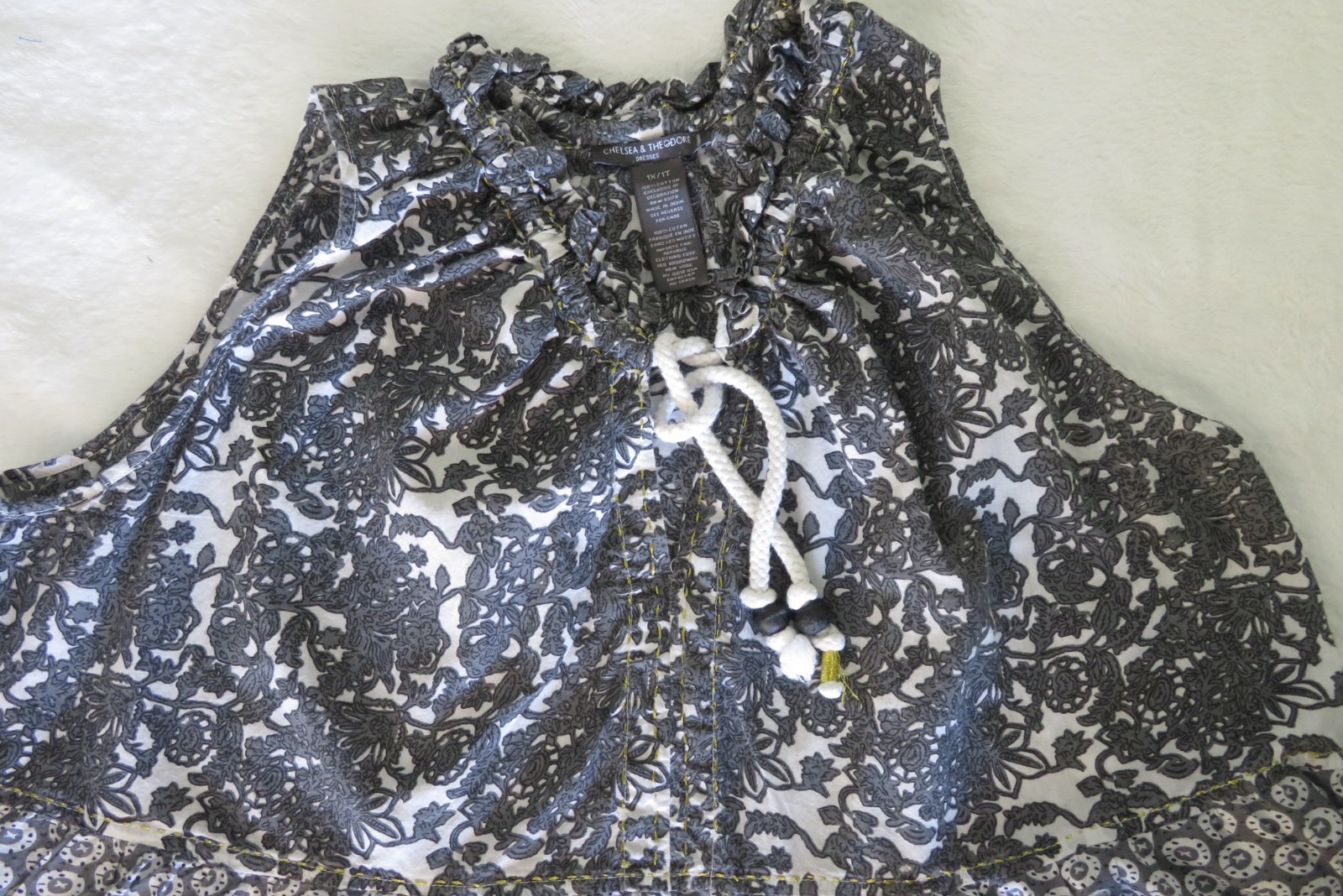 Womens 1X Chelsea & Theodore Sleeveless Dress Gray White Floral Tie