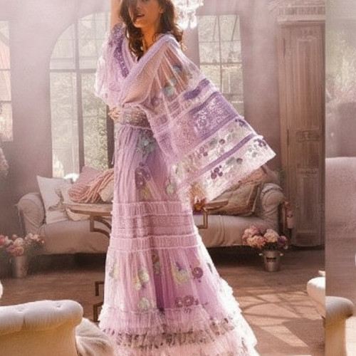 Fillyboo Love Letter Duster Maxi Dress Size XS Lilac Embroidered BNWT Boho Lace