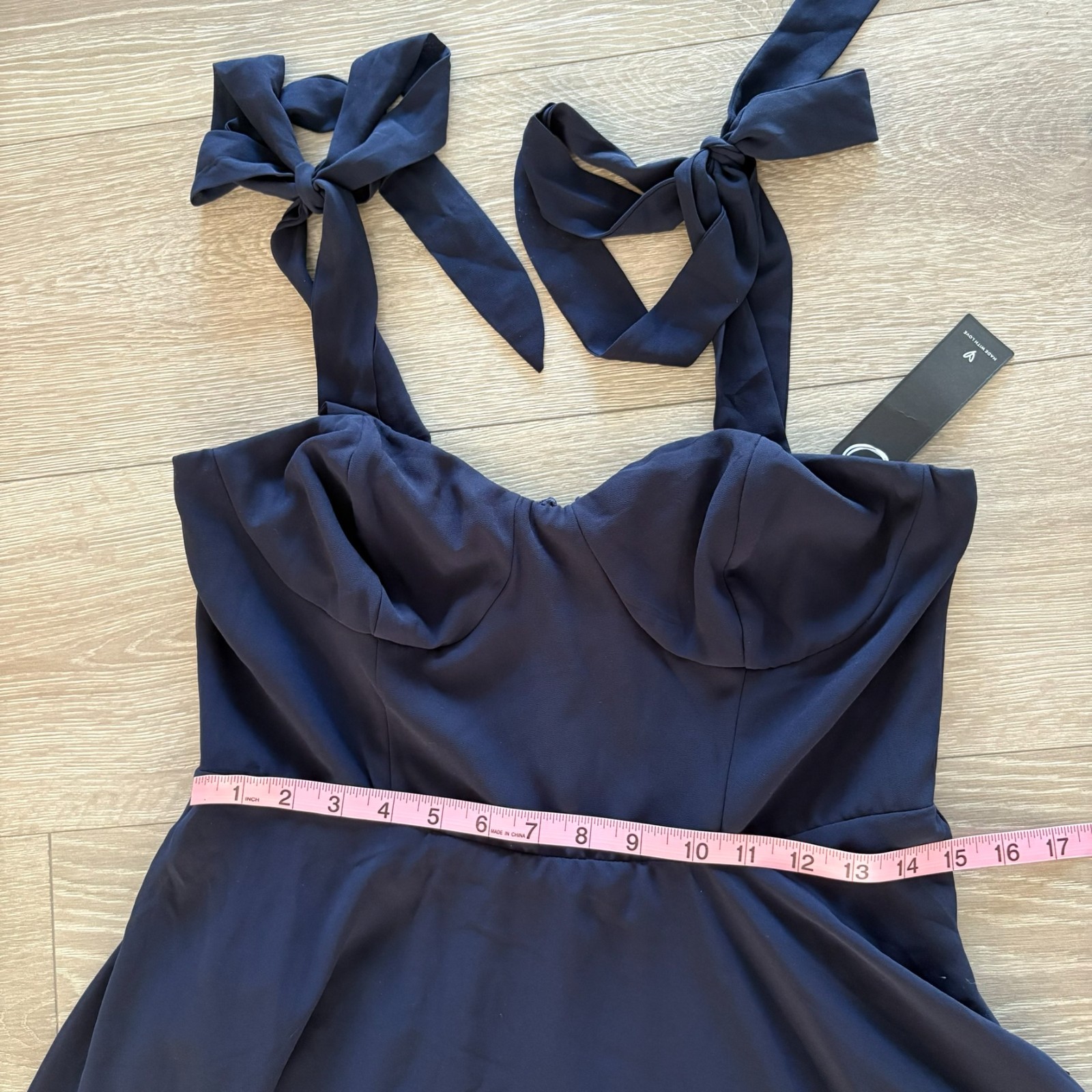 NWT Lulus Womens Navy Blue Sophisticated Charisma Tie-Strap A-Line Midi Dress L