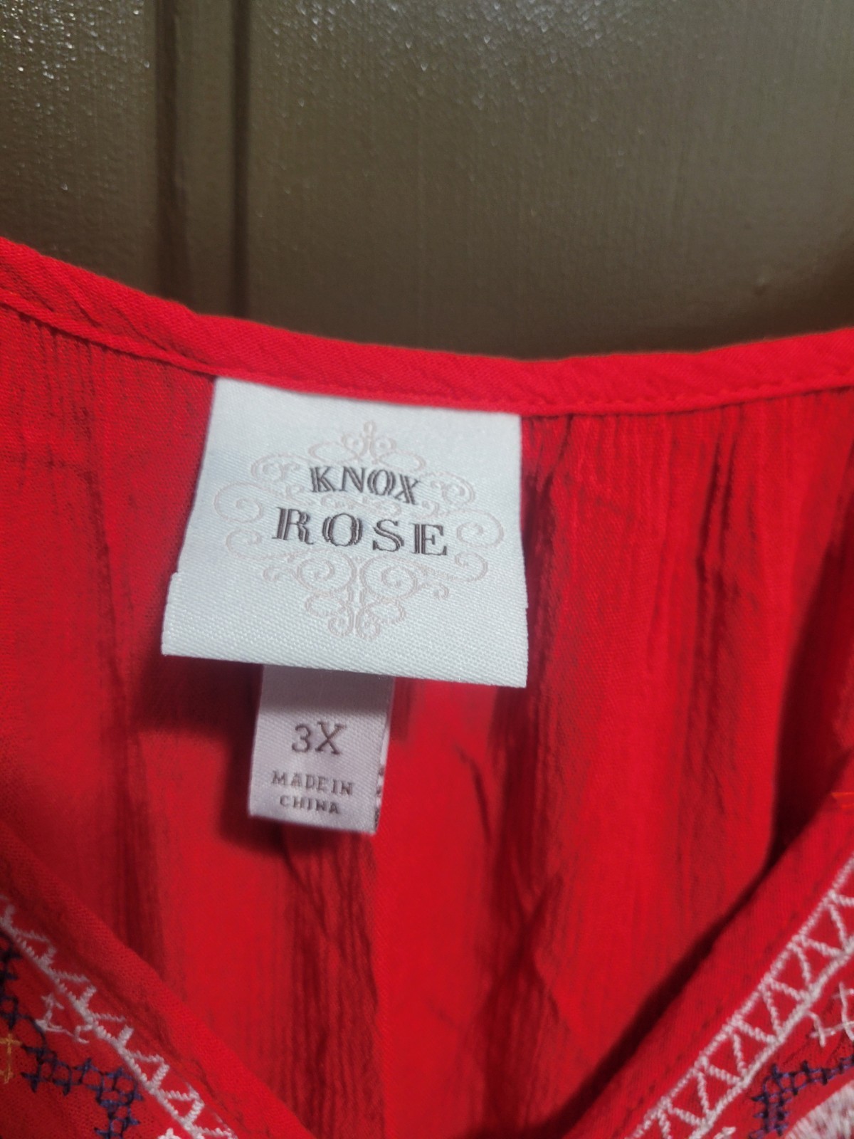 Knox Rose Womens 3X Red Peasant Dress Flutter Sleeve Tiered Midi Plus Size Boho