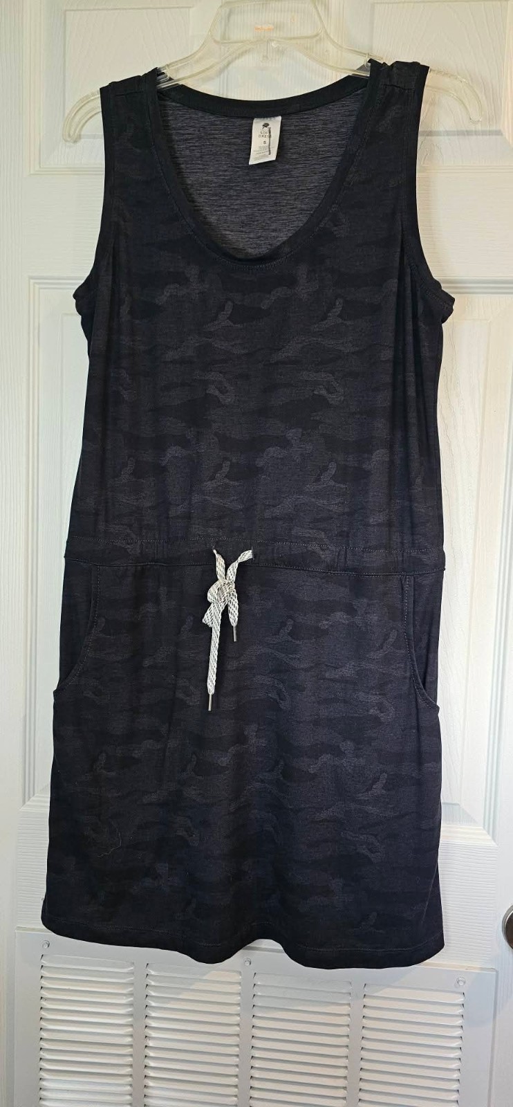 Favorite Soft Dress Women’s Small Black Camo Sleeveless Drawstring Pocket Dress